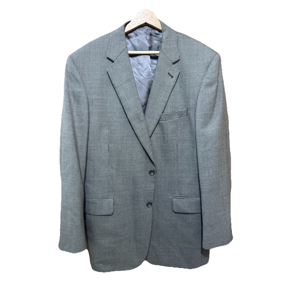 Jos A Bank Mens 44L Gray Houndstooth Wool 2 Button Single Vent Blazer‎ Excellent